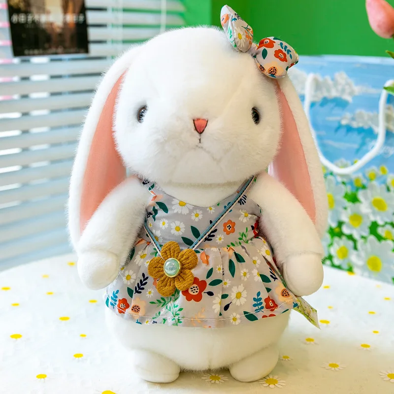 

1pc 23cm/30cm Cute little white rabbit plush toy floral skirt rabbit doll scratcher rag doll birthday gift for girls