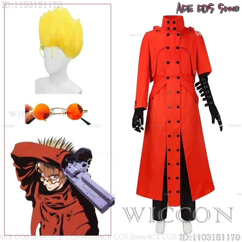 Anime Trigun Toraigan Vash the Stampede Cosplay Costume Mens Coat Uniform Jacket Pants OVA Outfit Halloween Party Disguise Suit