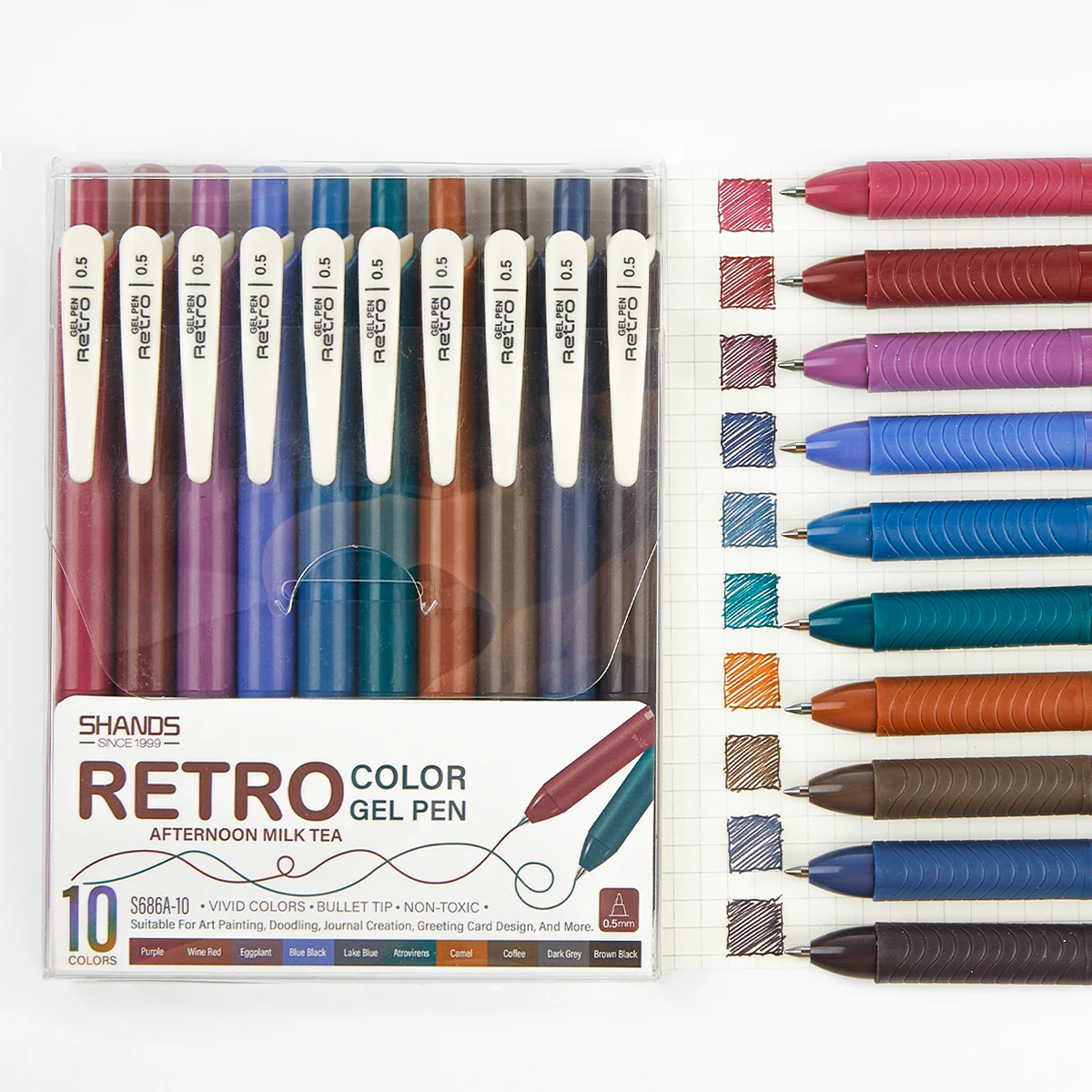 10-Piece Set of 0.5mm Colored Push-Button Gel Pens, 40 Colors Available - Smooth Writing, Vibrant Ink - Perfect for School