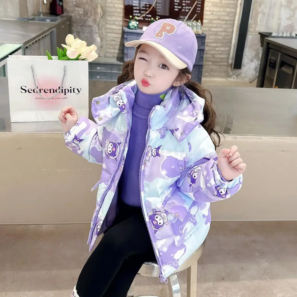 Kawaii Sanrio Kuromi Girls Down Jacket Kids Winter Mid-Length Warm Jacket Anime Cartoon Children's Clothing Duck Down Coat