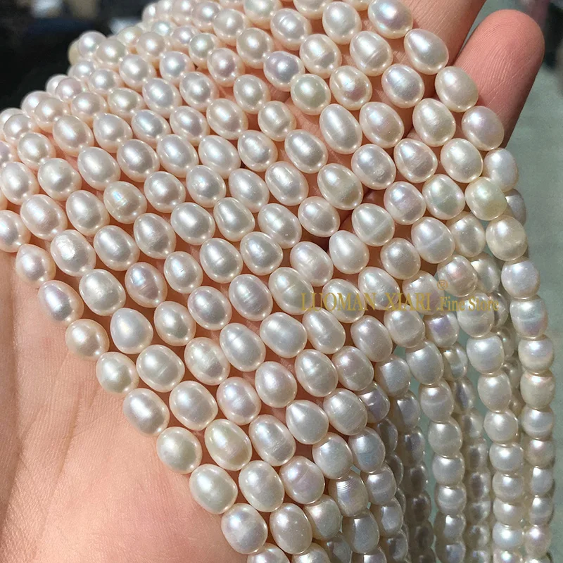 7-8mm Good Quality Natural Freshwater Pearls Loose Rice Shape Spacer Beads for Jewelry Making Diy Bracelet Earrings Accessories