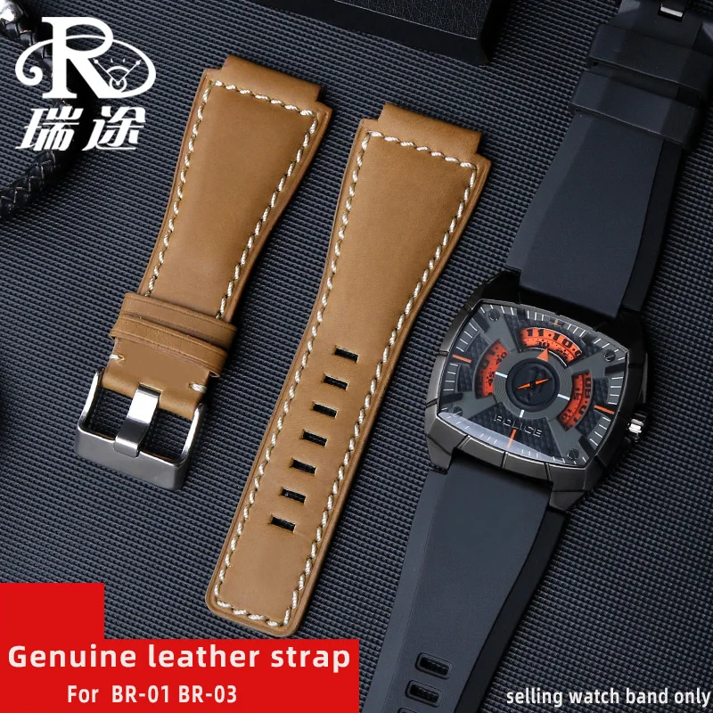 34*24mm wypukły na dzwonek i Ross B & R BR-01 BR-03 pasek wysokiej jakości paski do zegarków z naturalnej skóry męska opaska na nadgarstek bransoletka