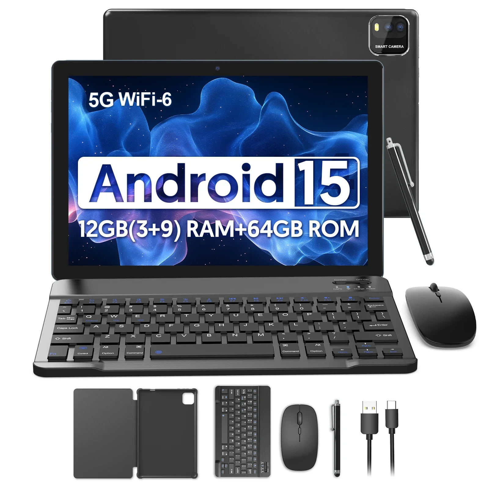 

10-дюймовый планшет BAKEN Android 15, 12 ГБ (3+9 расширения) ОЗУ + 64 ГБ ПЗУ, четырехъядерный процессор, Wi-Fi, Bluetooth (доступные цвета)