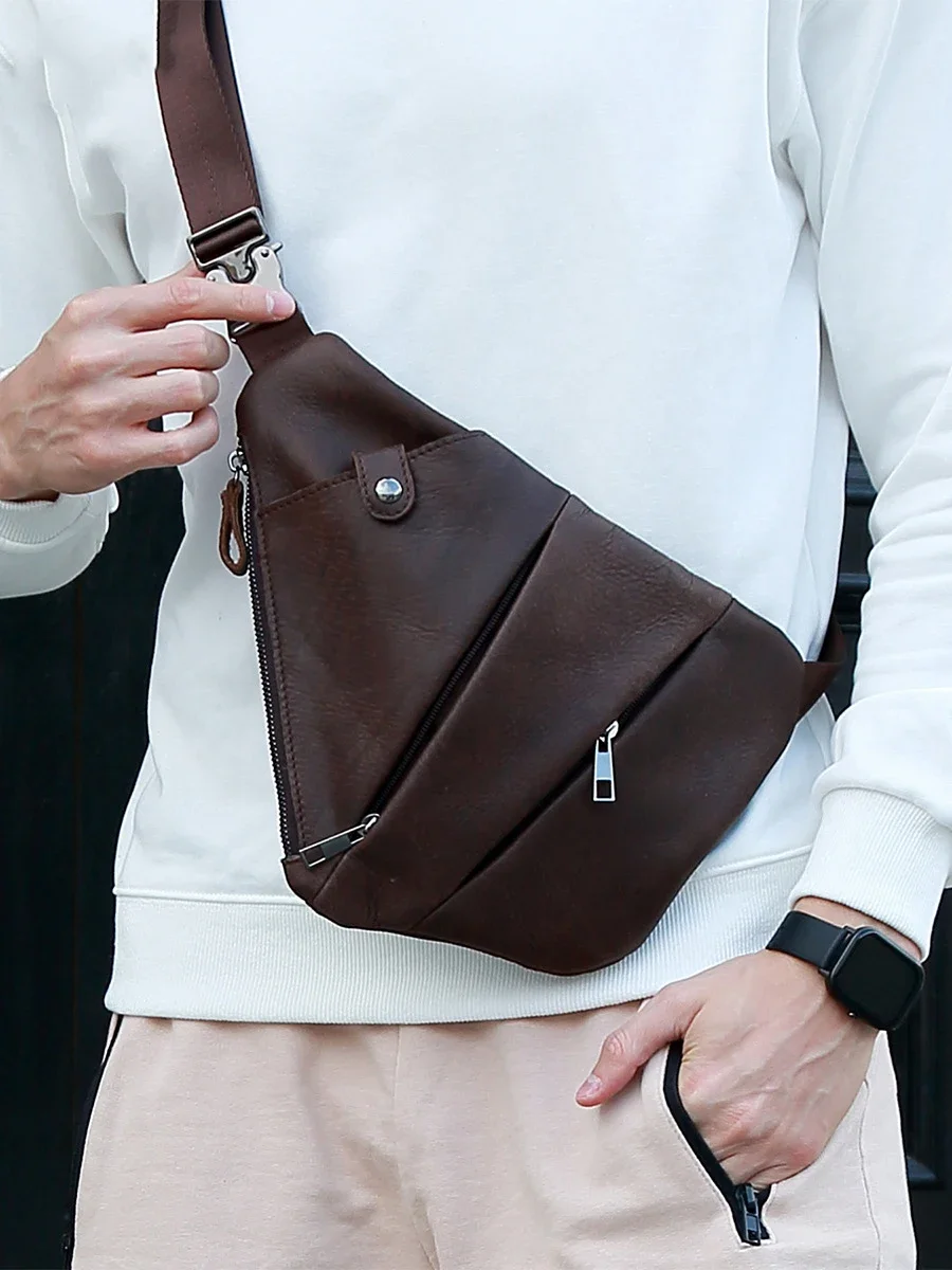 حقيبة كروس جلدية راقية بسعة كبيرة ونمط ريترو للرجال. حزام كتف متعدد الوظائف قابل للتعديل للرجال #2