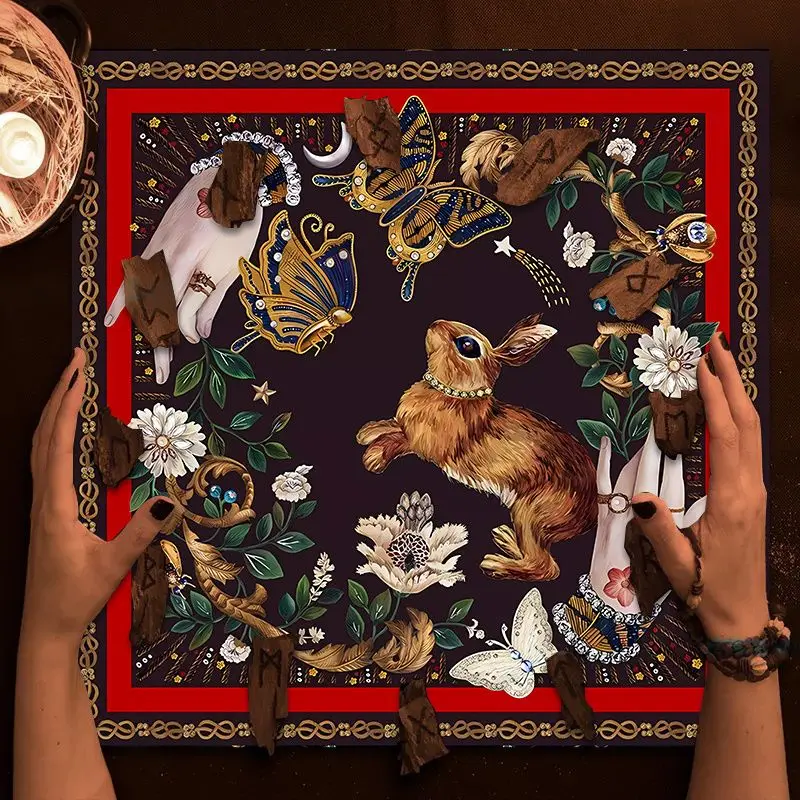 VIKAMA Retro Hare Butterfly Flower Tarot Tablecloth Mystical Divination Altar Cloth Ritual for Spiritual Room Decor