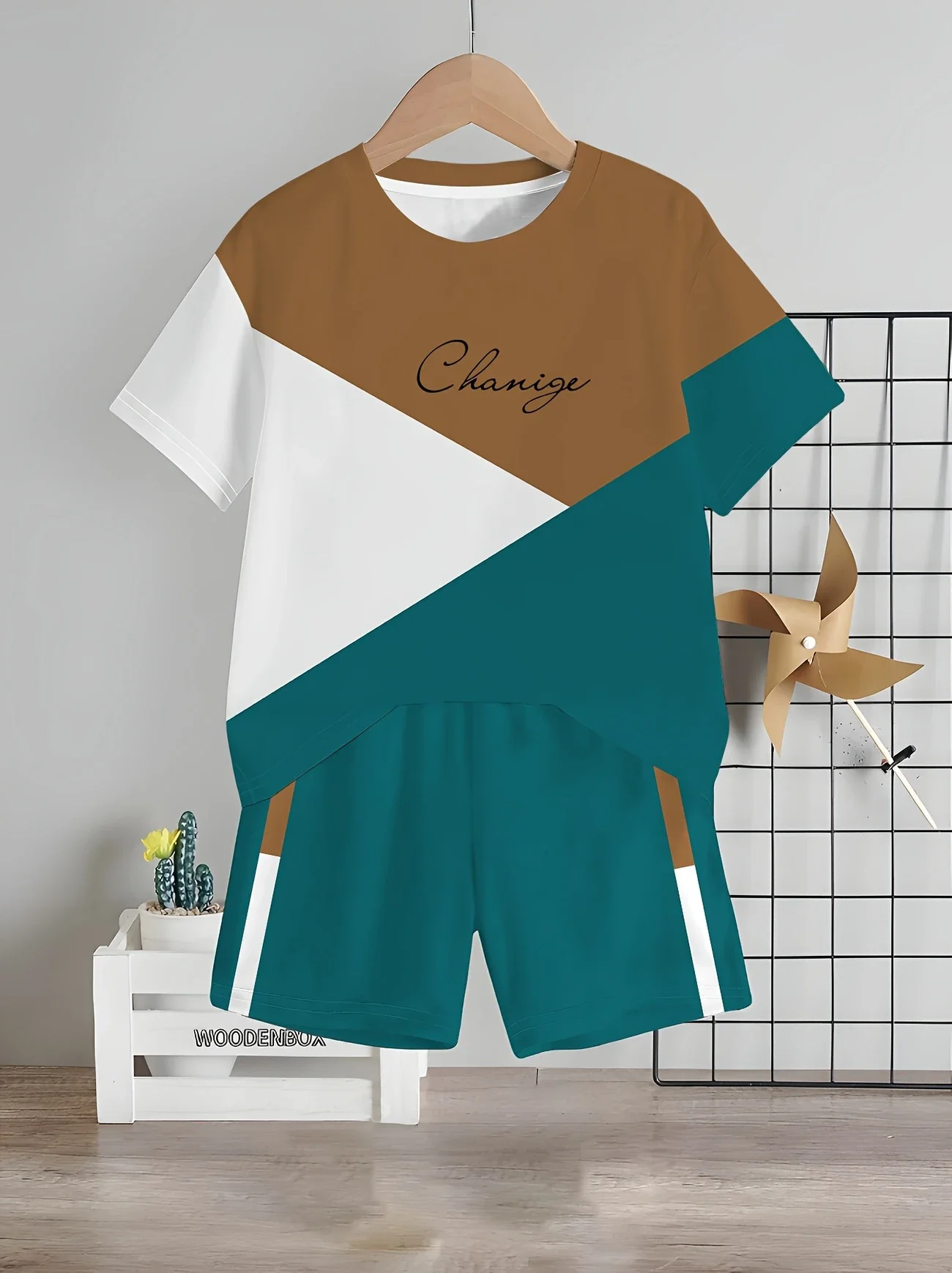 Fashionable 3D Printed Casual Short Sleeved T-shirt Set, Outdoor Sports Shorts Set, Suitable for Outdoor Activities