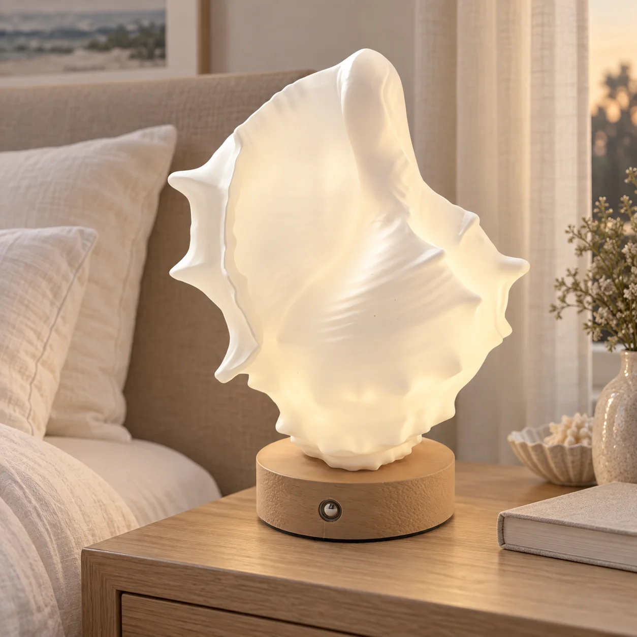 Modern Conch Shaped Night Light, 3D Textured Touch Control Bedside Lamp, USB Rechargeable Decor Gift for Bedroom Sleeping Aid