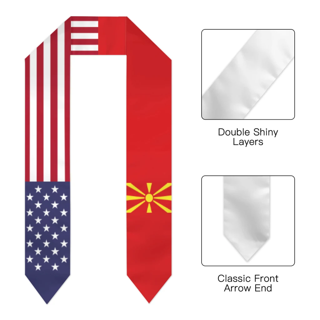 Graduation Sash North Macedonia & USA United States Flag Stole Shawls Graduate Wraps Scraf International Student Pride Gifts