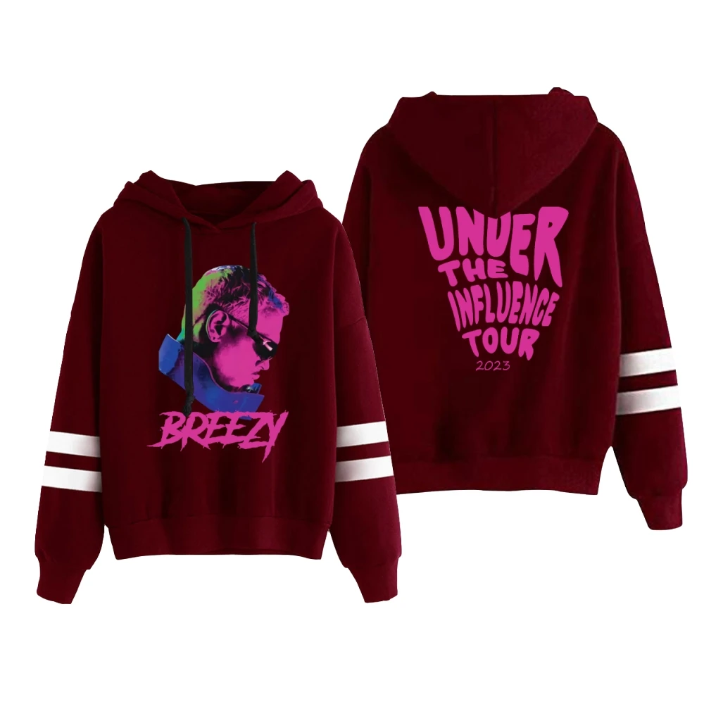 Chris Brown di bawah pengaruh Tour 2023 Breezy Merch Unisex Pocket Less paralel bar lengan kaus Wanita Pria Hoodie