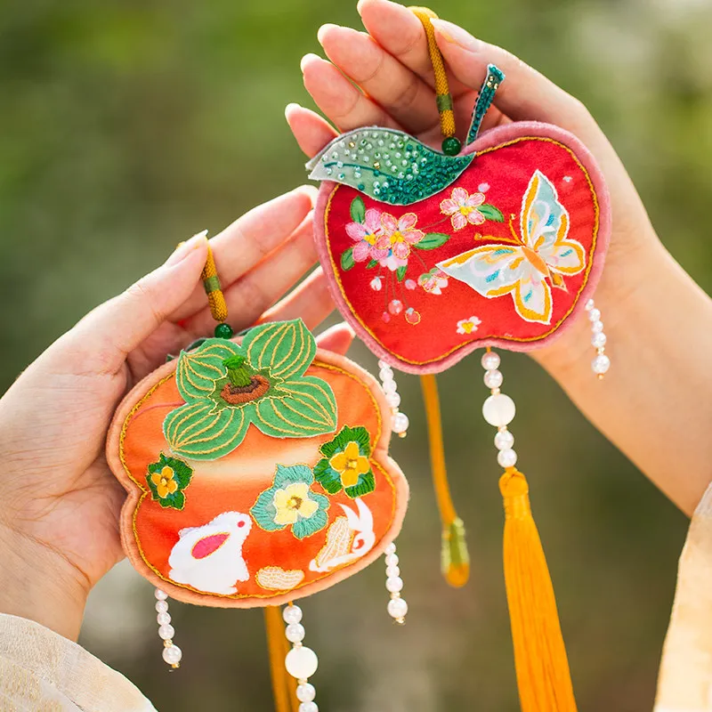 Diy Handmade Embroidery Kit Chinese Traditional Fruit Sachet Pendant Hanfu Accessory Mid Autumn Festival Gift With Optional Hoop