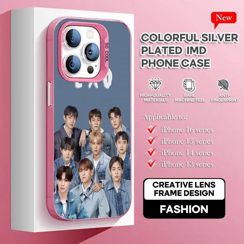 Korean pop music EXO group Phone Case pink IMD Colorful Phone CaseSilver Suitable for iPhone 16 15 14 13 12 11 XS Pro Max