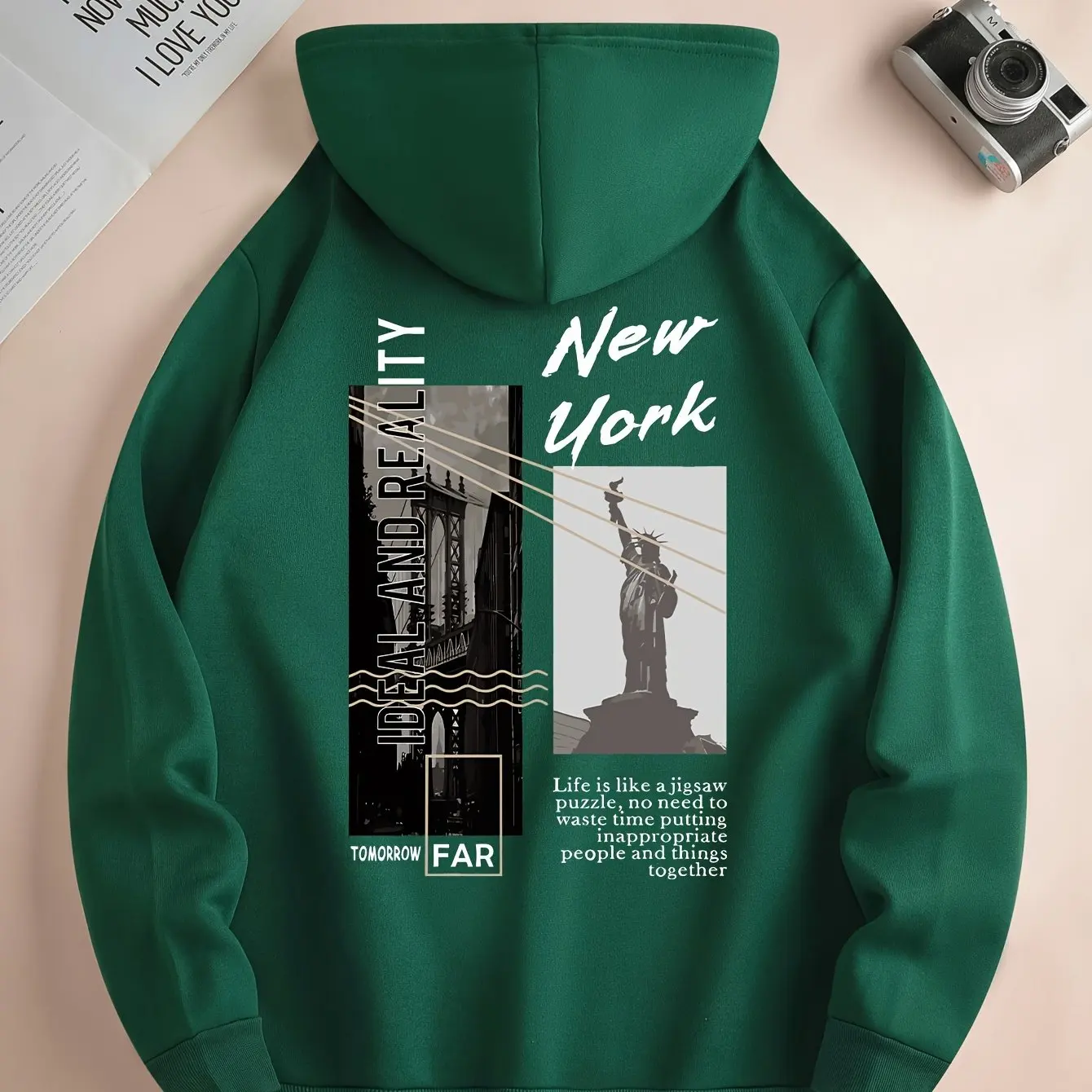 Autumn Hoodie Slogan Printed Long Sleeved Hoodie Unisex Casual Clothing Oversized Streetwear Statue Of Liberty Patterned Clothes