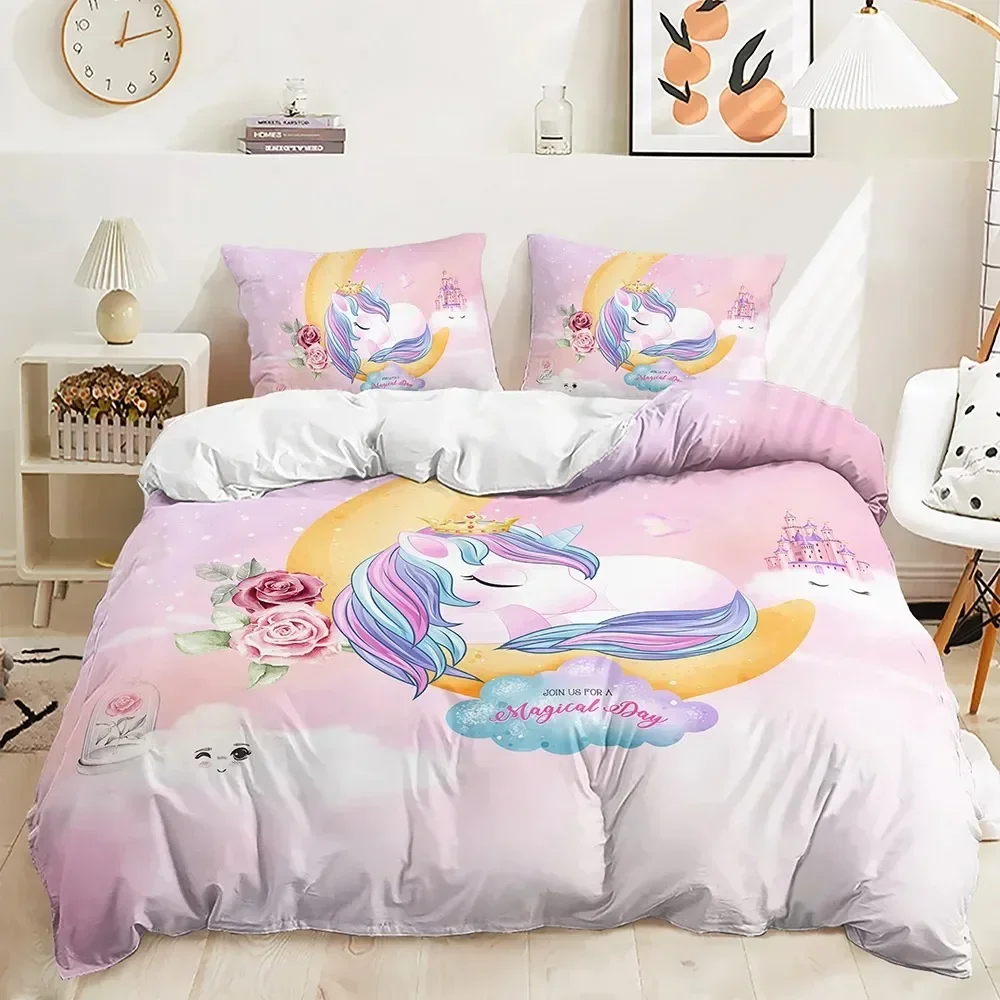 Cartoon Unicorn Bedding Set Rainbow Unicorns Duvet Cover Sets Twin Full Queen King Size Pillowcase for Kids Girls Gift Bed Linen