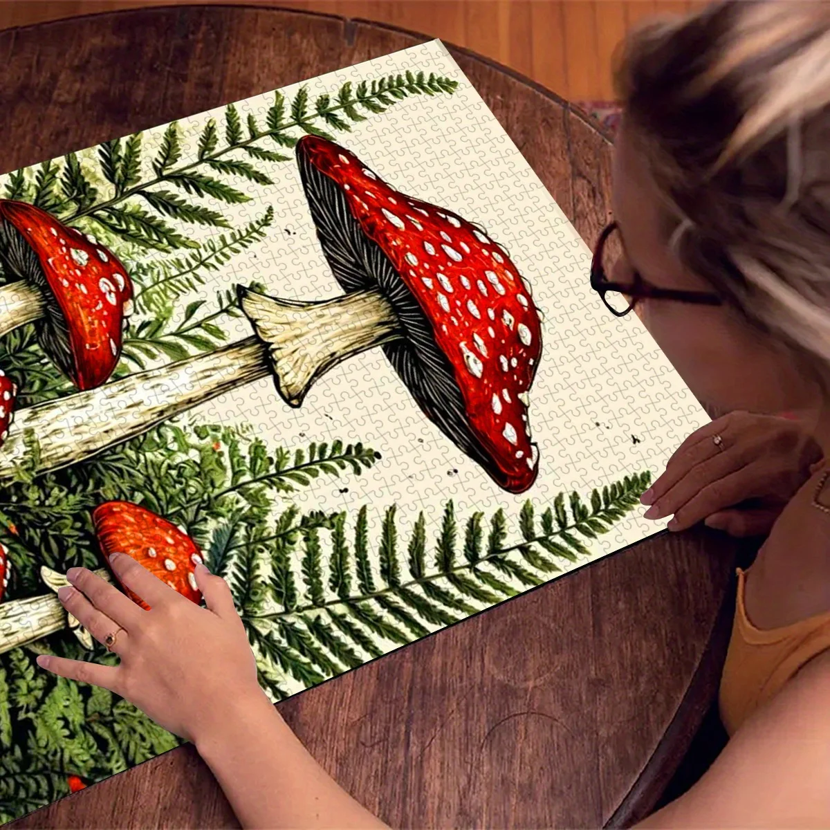 Leuchtend rote Fliegenpilze in Waldlandschaft, Puzzle für Erwachsene, Natur-Thema, geistiges Spiel, Heim- und Freizeitdekoration, Puzzle