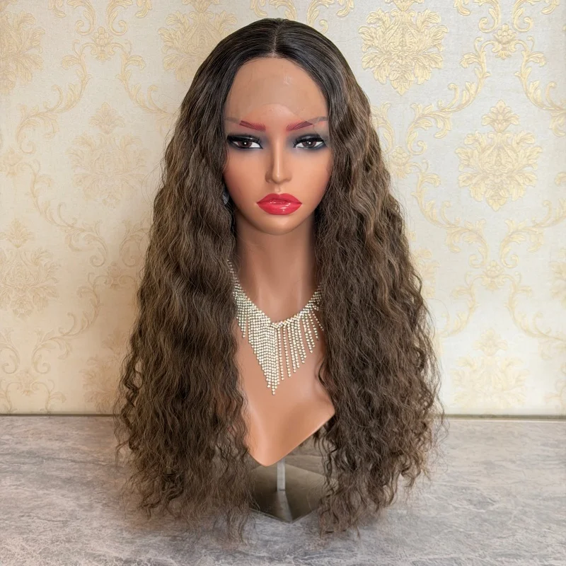 

Глубокие вьющиеся парики спереди, 13x4, синтетические Futura, косплей, повседневная одежда, вечерние женские кружевные парики, бесклеевые мягкие завитки, темно-коричневый блондин