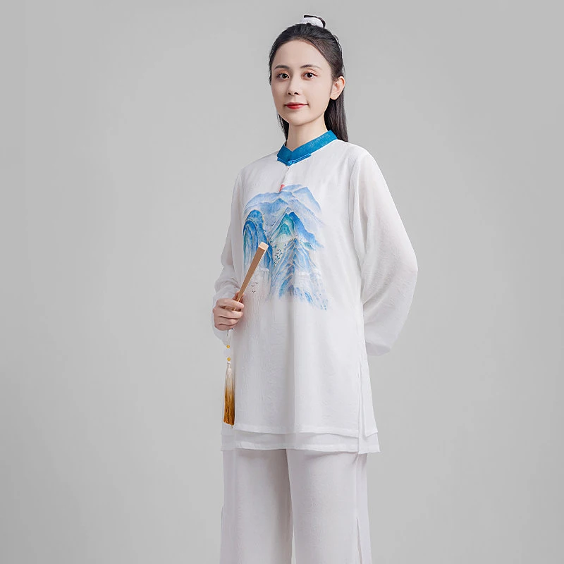 Women's Premium Tai Chi Uniform - Original Hand-Painted Breathable Ramie, Martial Arts Performance Outfit for Baduanjin (Unisex)