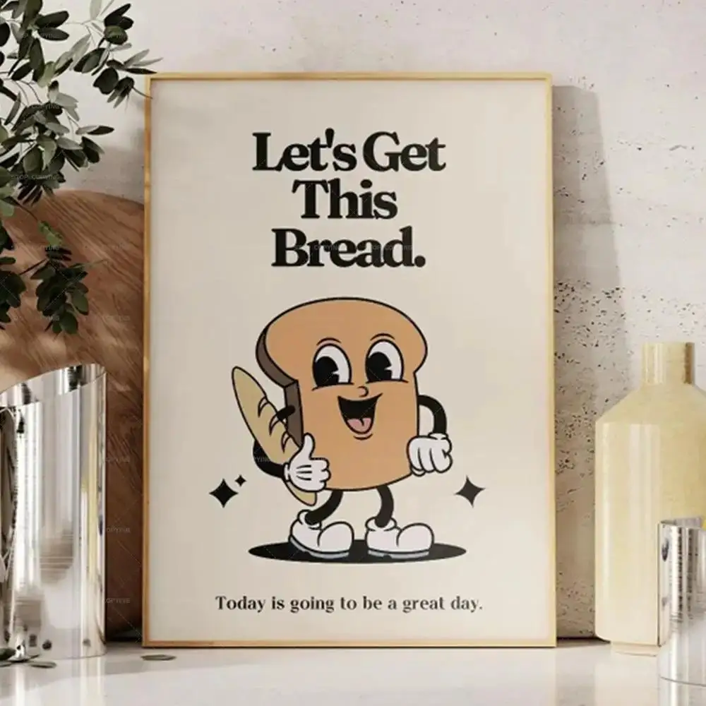 Retro Mascot Lets Get This Bread Motivational Wall Art Canvas Painting  Vintage Kitchen Decor Office Room Posters Home Decor Gif