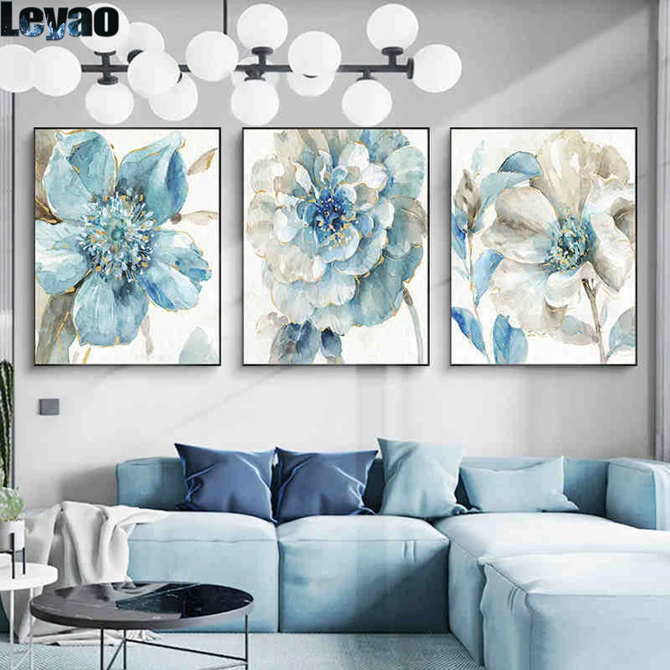 Full Diamond Embroidery Triptych of elegant blue flowers 5D Diamond Painting Mosaic Cross Stitch Kits 3pcs/set Home Decor