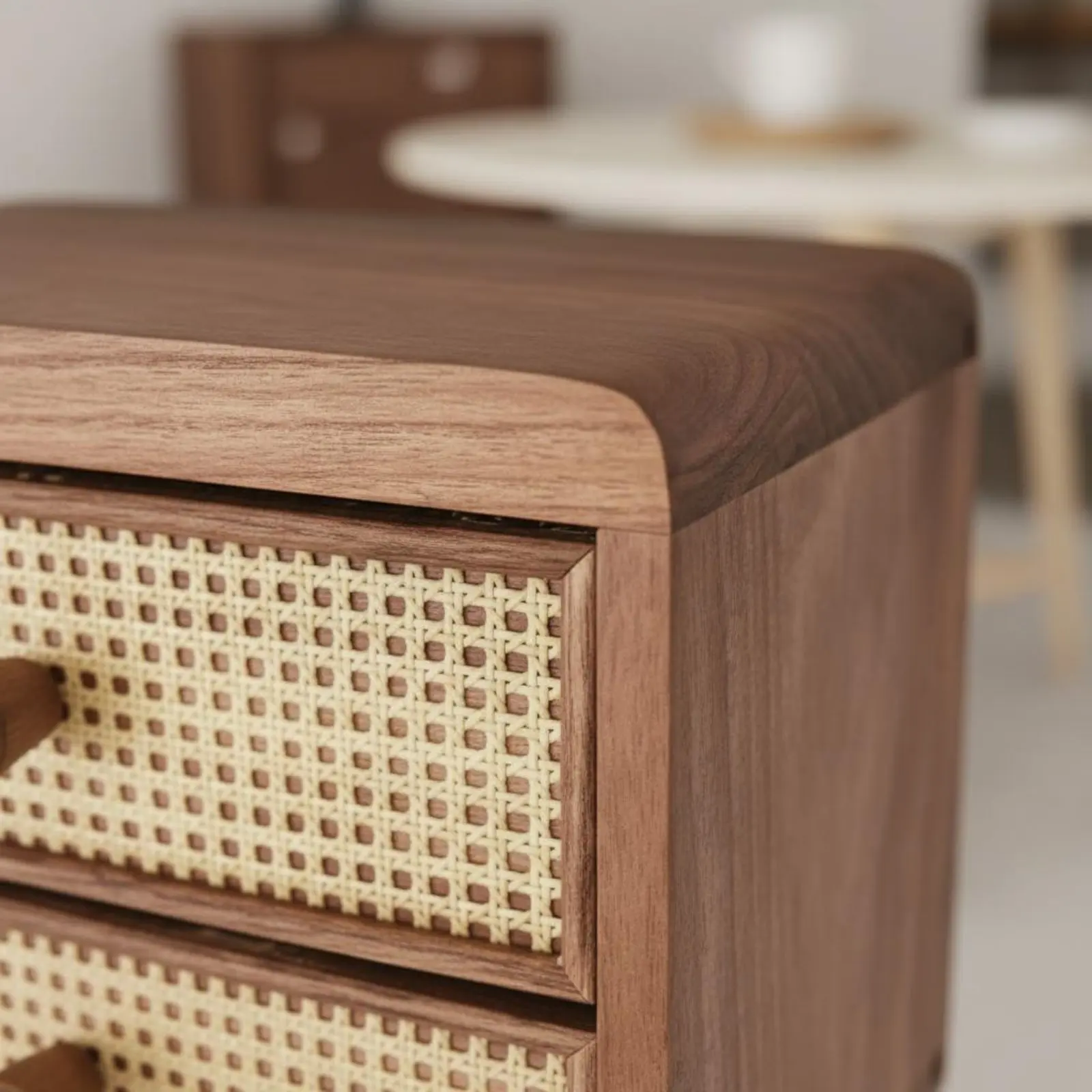 Wooden Rattan Drawer Box Space Saving Vintage Wooden Storage Chest Mini Desk Storage Box Effortless Sliding Drawers