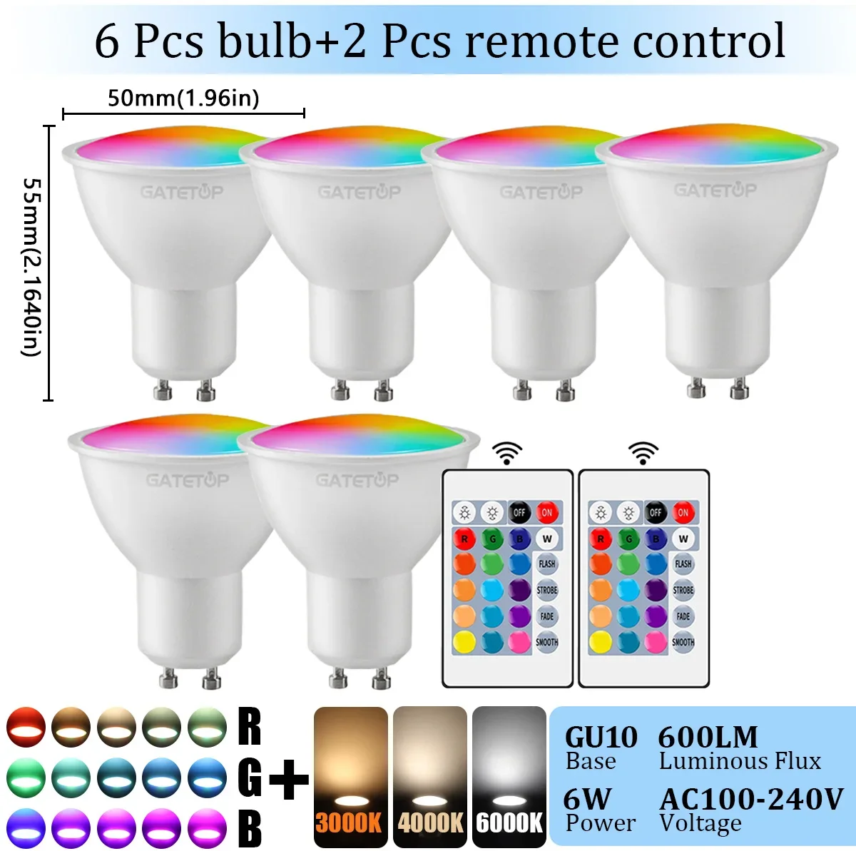 Gatetop GU10 LED Strahler RGB 6W 7
