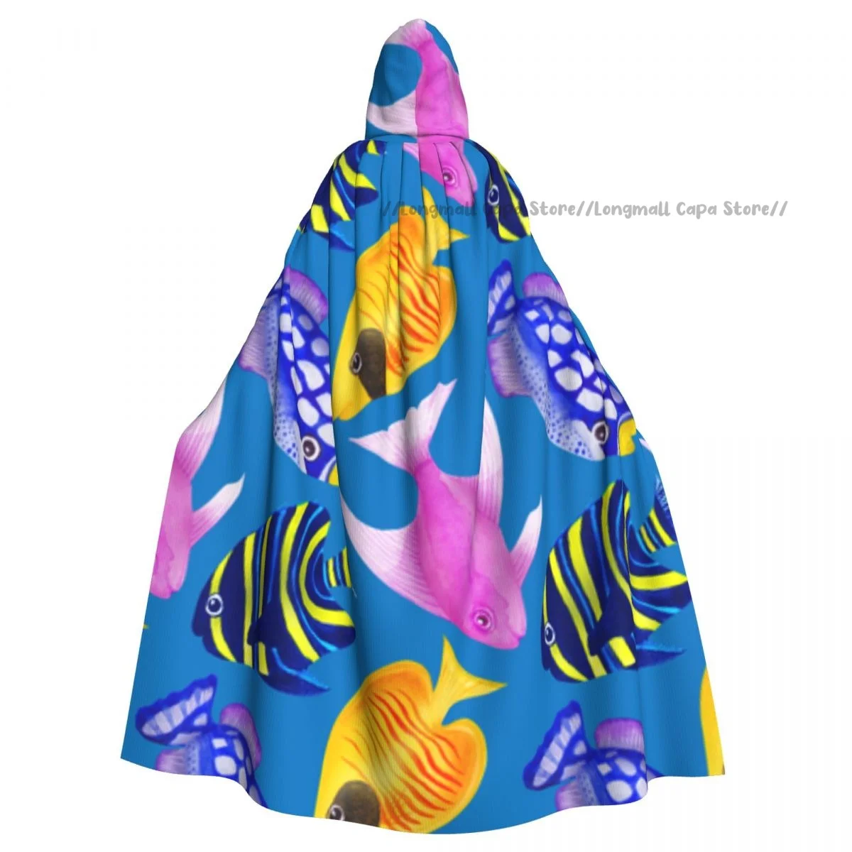 

Adult Vampire Cape Hooded Robe Colorful Fishes Halloween Cloak Full Length Cosplay