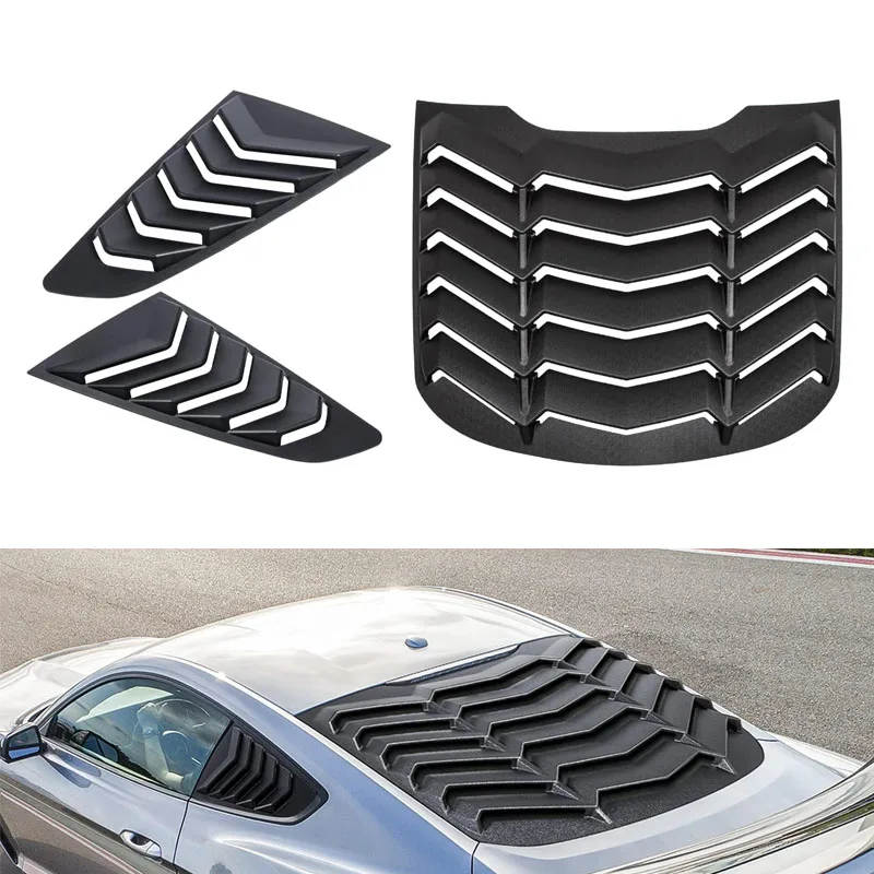 Rear+Side Window Louvers for Ford Mustang 2015-2023 in GT Lambo Style Custom Fit ABS , Matte Black