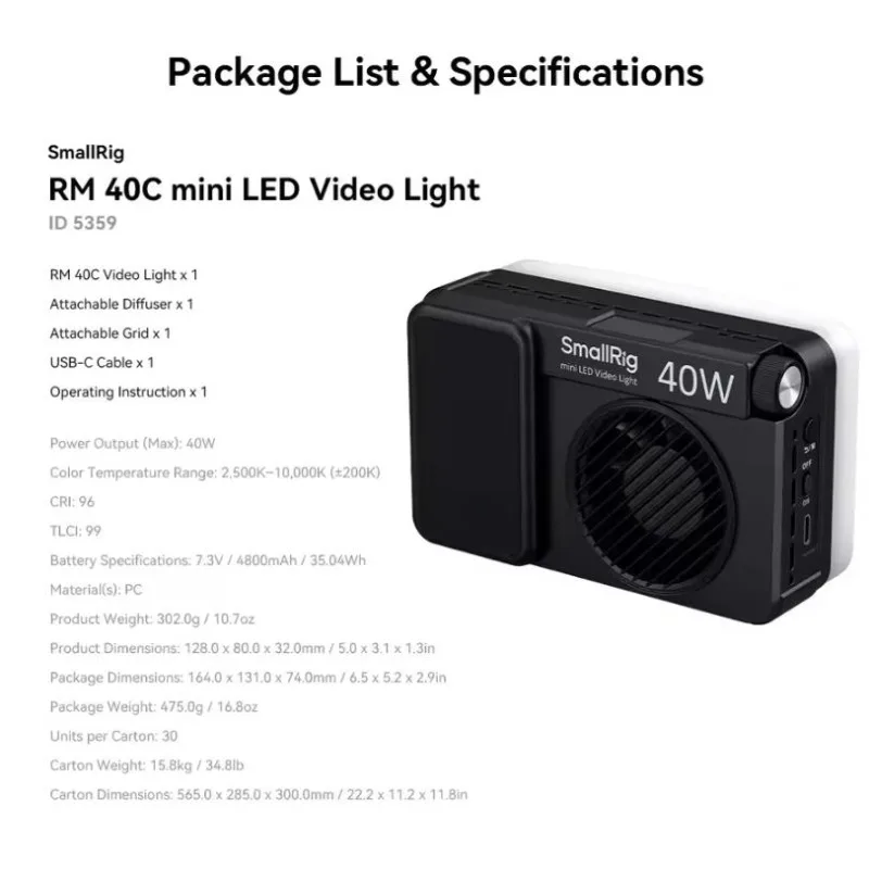 SmallRig RM 40C/25C جيب LED الفيديو الضوئي مع 4800mAh 55 دقيقة وقت التشغيل RGB الإضاءة لأوسع اللون 14 تأثيرات الإضاءة 5359 #2