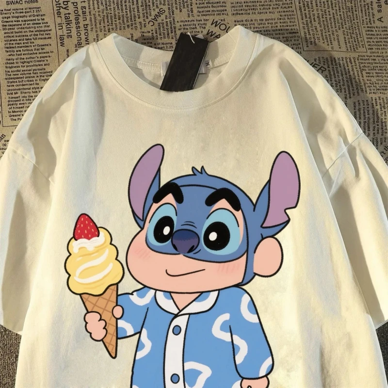 

Disney Stitch Women Cartoon T-Shirt Harajuku Cute Tops Clothing Tee Family Summer Cotton Clothes Anime Birthday Gifts Tops