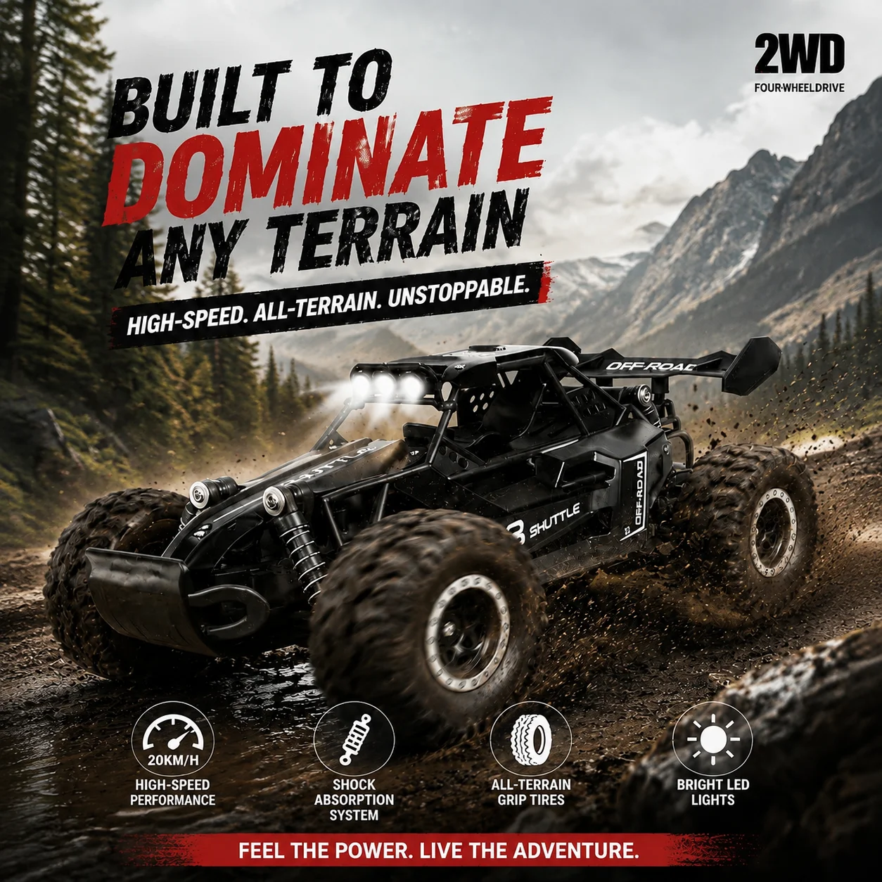 1/16 4WD RC Off-Road Crawler, 2.4G High Speed Monster Truck Alloy Body, Remote Control Racing Model Birthday Gift for Boys Kids