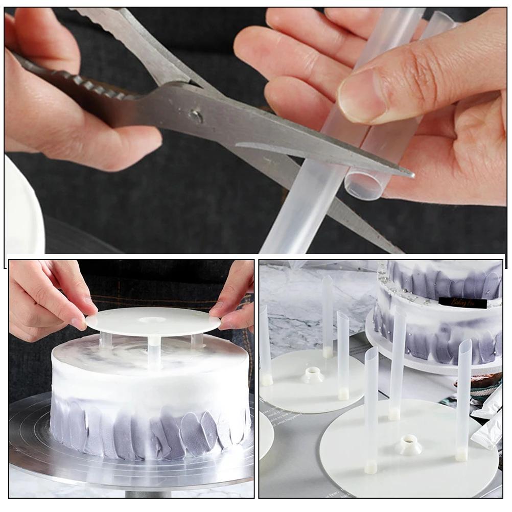 

8 Sets Tiered Cake Discs Stand Gasket Separator Plates Pillars Bracket Stacking Kit Spacers