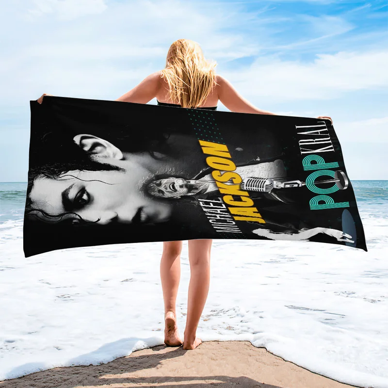 Vintage Michael Jackson Print Beach Towel Classic The King Of Pop Collage Swim Towel Oversized Quick Dry Bath Towel Decor Gift