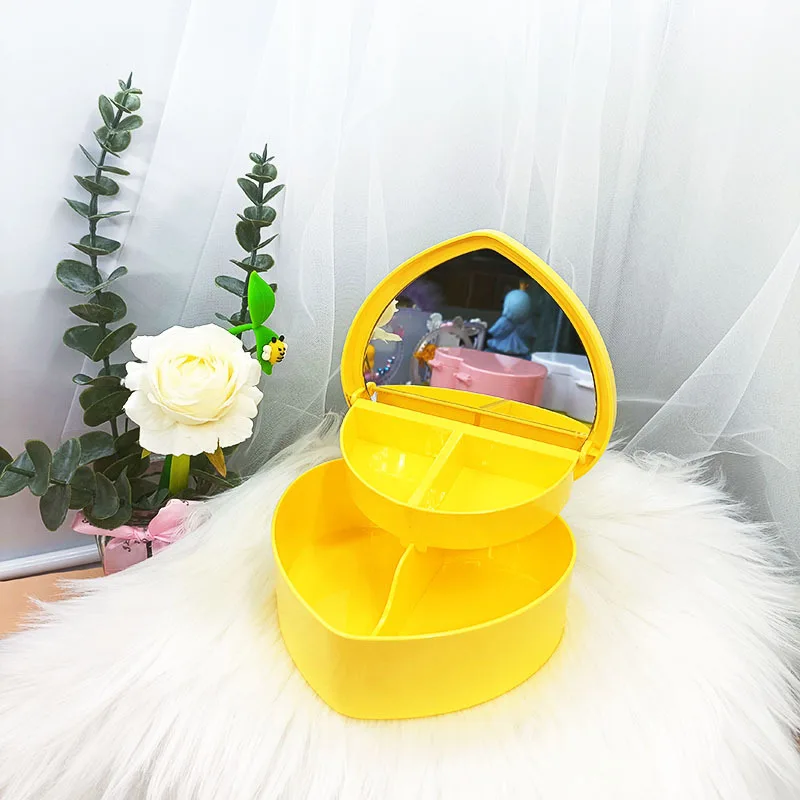 Candy color solid color double-layer mirrored large heart-shaped storage box, handmade DIY jewelry box