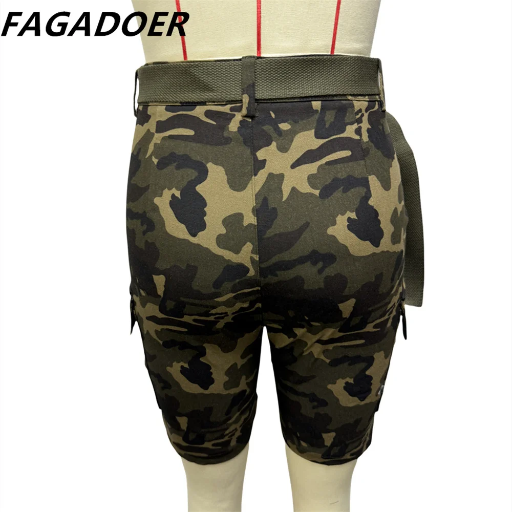 FAGADOER-pantalones cortos con estampado de camuflaje para mujer, Shorts Cargo con bolsillo, cintura alta, ajustados con botones, moda deportiva con cinturón, novedad de verano