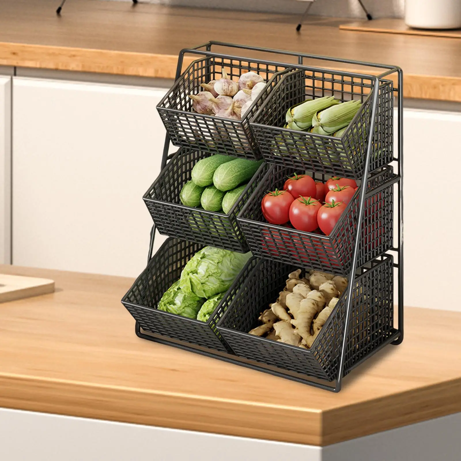 

Kitchen Vegetables Basket Stand Countertop Organizer Kitchen Storage Sturdy 6 Grids Durability Vegetable Holder for Apartment