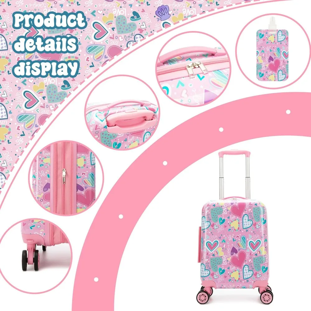 Kid's Luggage Set 16inch 2 Piece Suitcase Set Hardside Luggage with Spinner Wheels Girls Carry on Toddler Travel Rolling Suitcas
