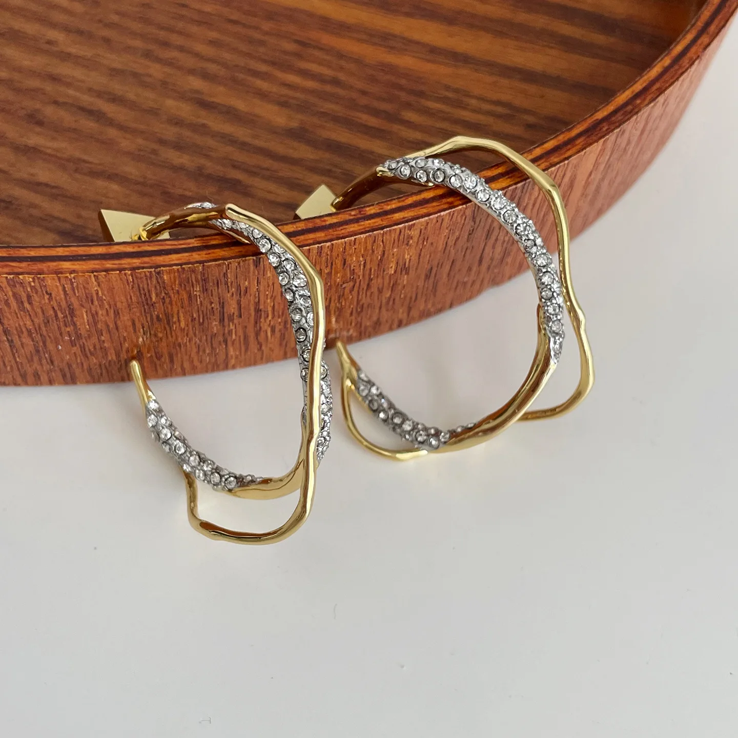 

Women Exaggerated Irregular Zircon Earrings, Brass Gold Plated 925 Silver Needle Light Luxury Trendy Elegant Party Ear Jewelry