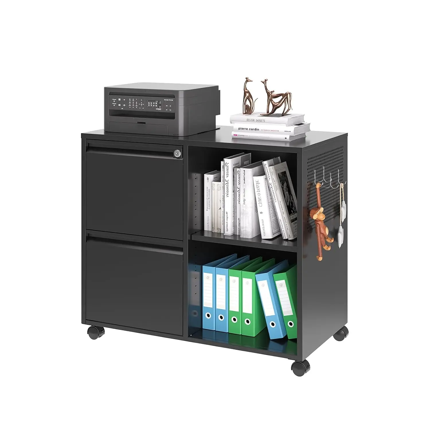 2-Drawer Metal Filing Cabinet with Lock & Wheels, Under Desk Rolling File Storage for A4/Letter Size, Black, Customized