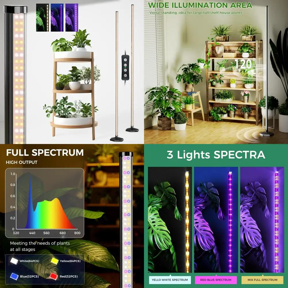 

Indoor Plant Growth Lights, 384 LED 42W Vertical Spectrum, 65 Inch Tall Stand, Timer Included, 3 Ligs Full Coverage