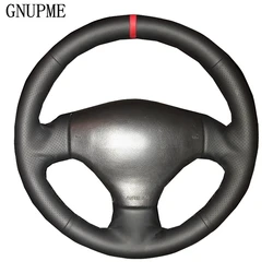 Coprivolante per auto in pelle artificiale cucito a mano nero fai da te per Peugeot 206 2003 2004 2005 2006