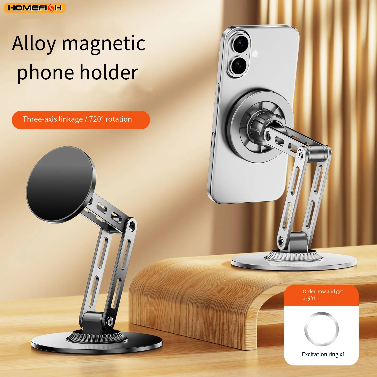 Support de téléphone portable rotatif magnétique portable pour bureau, compatible avec Magsafe iPhone 17, 16, 15, 14, 13, 12 Pro Max