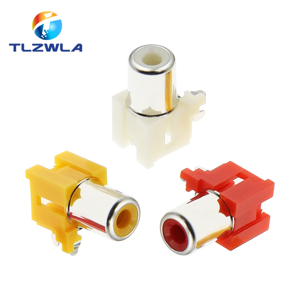 AV-8.4-5 2x Holes 2Pins RCA Sockets 90Degree Audio Video Connecctors Jacks Yellow White Red