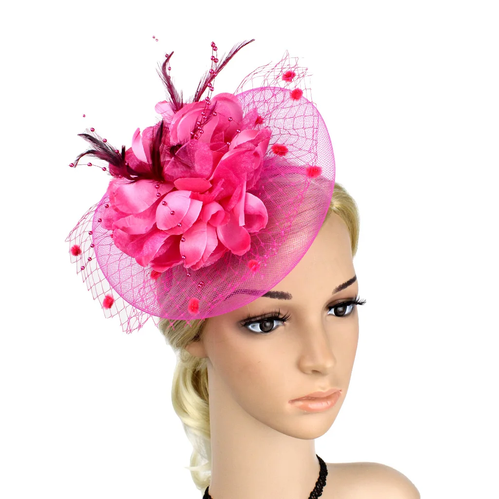 Elegante copricapo di fiori alla moda Versatile piuma da donna Decorazione da ballo Affascinante cappello da tè per le donne