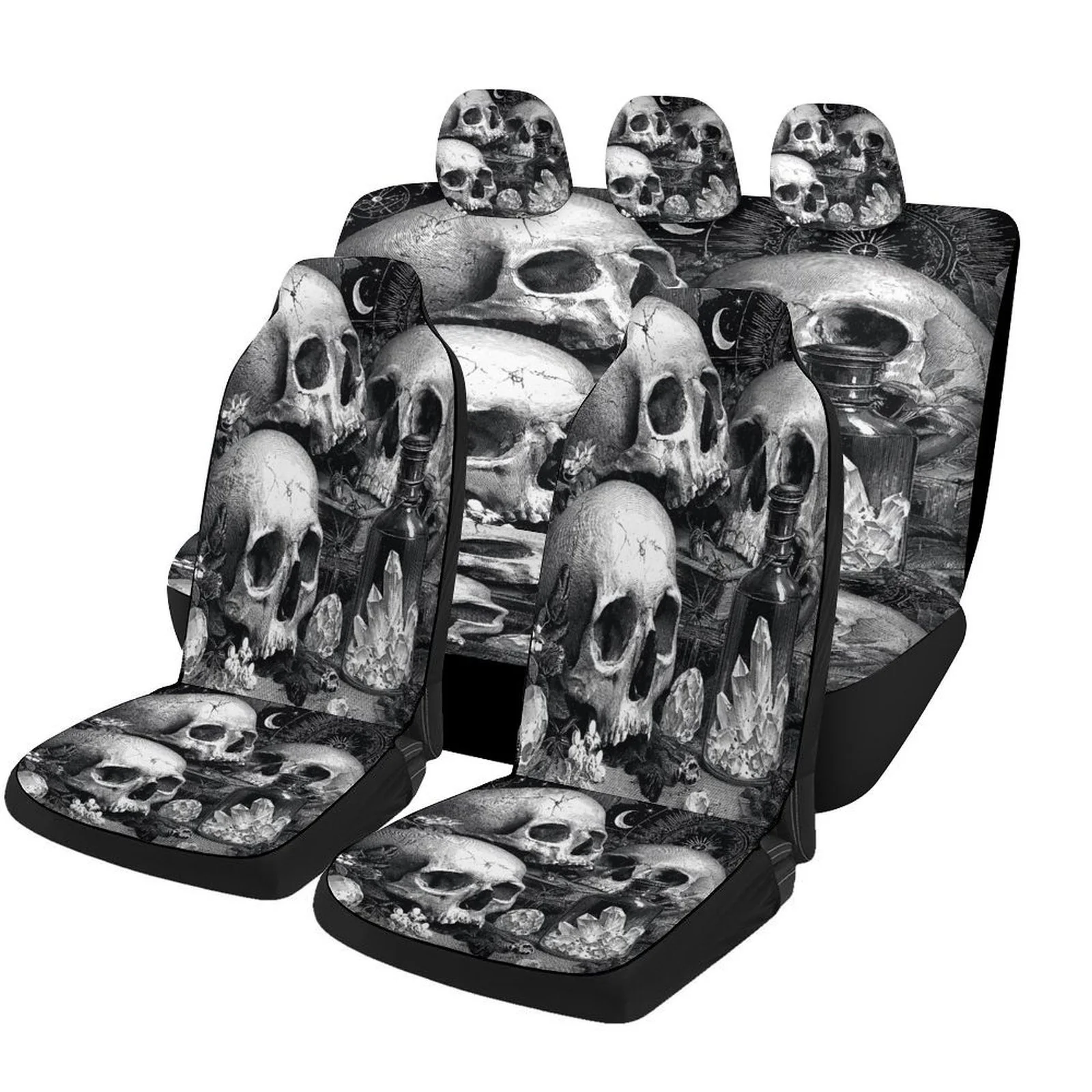 Ensemble de housses de siège de voiture au design tête de mort pour la plupart des voitures, housses de protection de siège de voiture confortables et de haute qualité, ensemble complet, housses de siège de voiture F