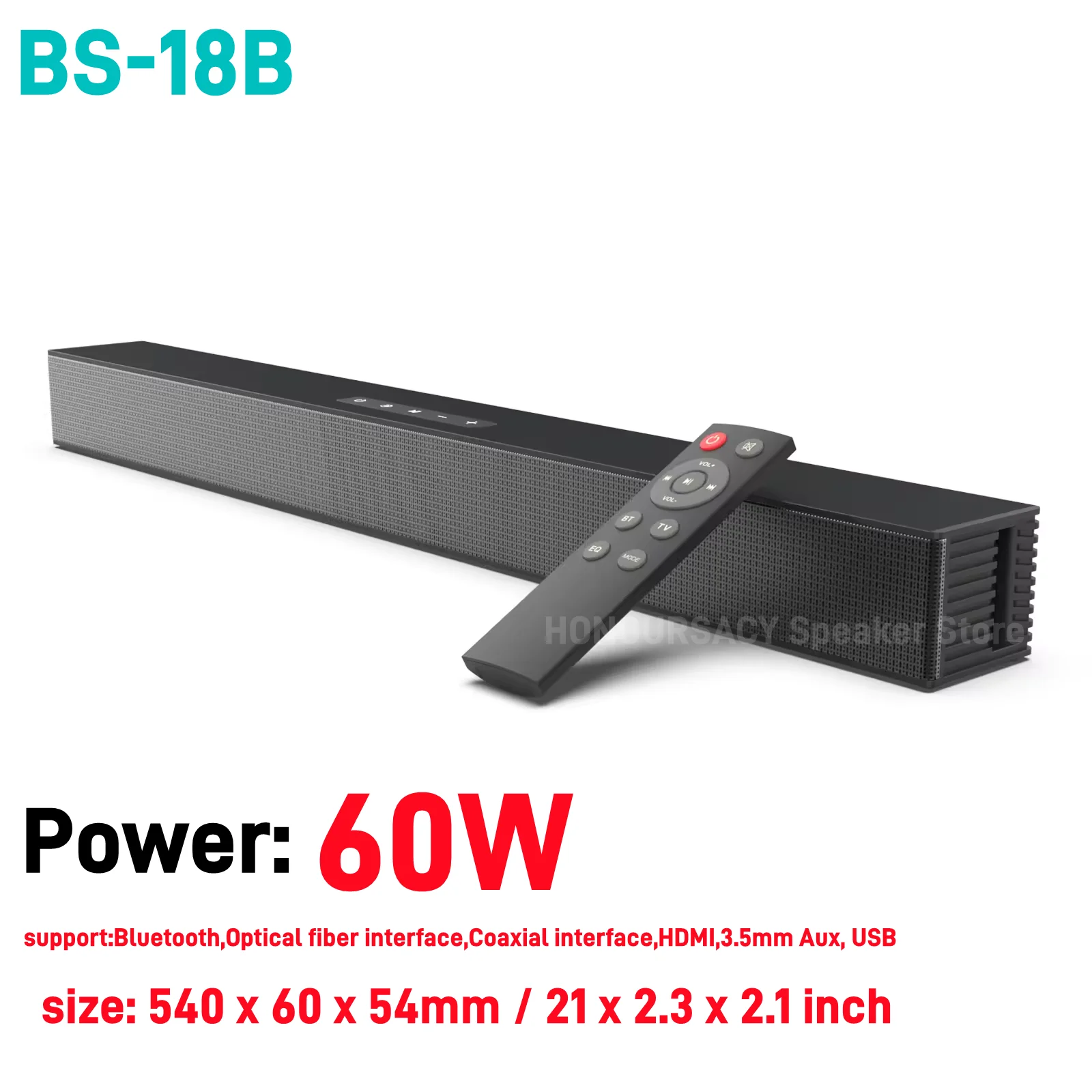 60W Wireless Bluetooth Sound Bar Home Theatre Speaker Hifi Stereo Support FM Radio/AUX/HDMI/Coaxian/Optical Input TV Soundbar