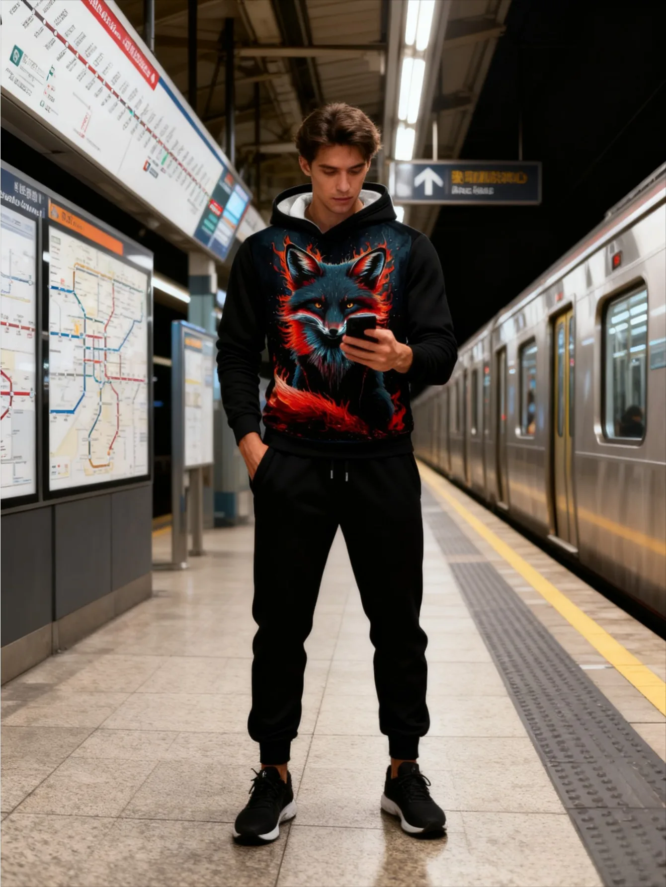 Traje deportivo con capucha y impresión digital para hombres europeos y americanos: tela de sudadera agradable para la piel de alta calidad