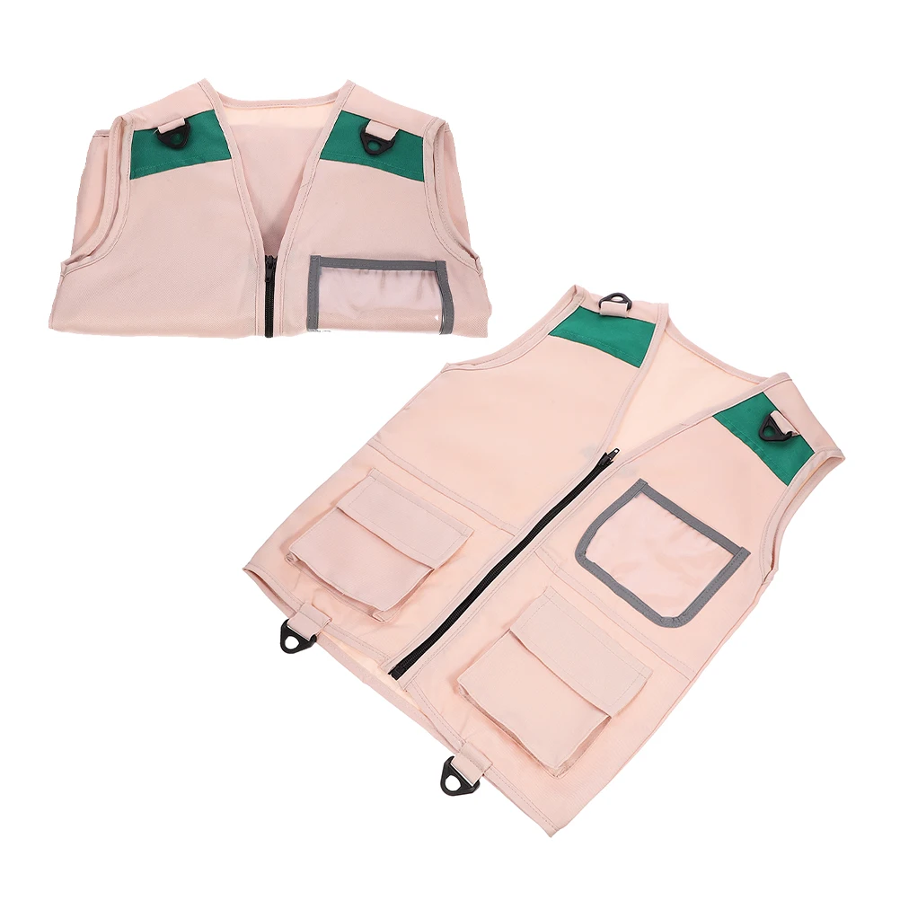 2pcs Kids Role playing Explorer Vest Outdoor Camping Children Fishing Costume Khaki Color Performance