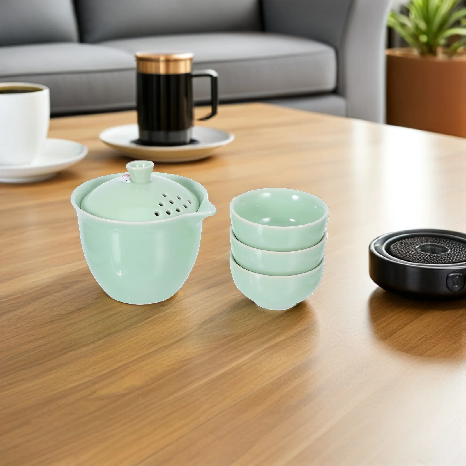 

1Set Ceramic Chinese Gongfu Tea Set Porcelain Teapot Cup with Lid Compact Portable Travel Picnic Office Gongfu Teapot and Cups