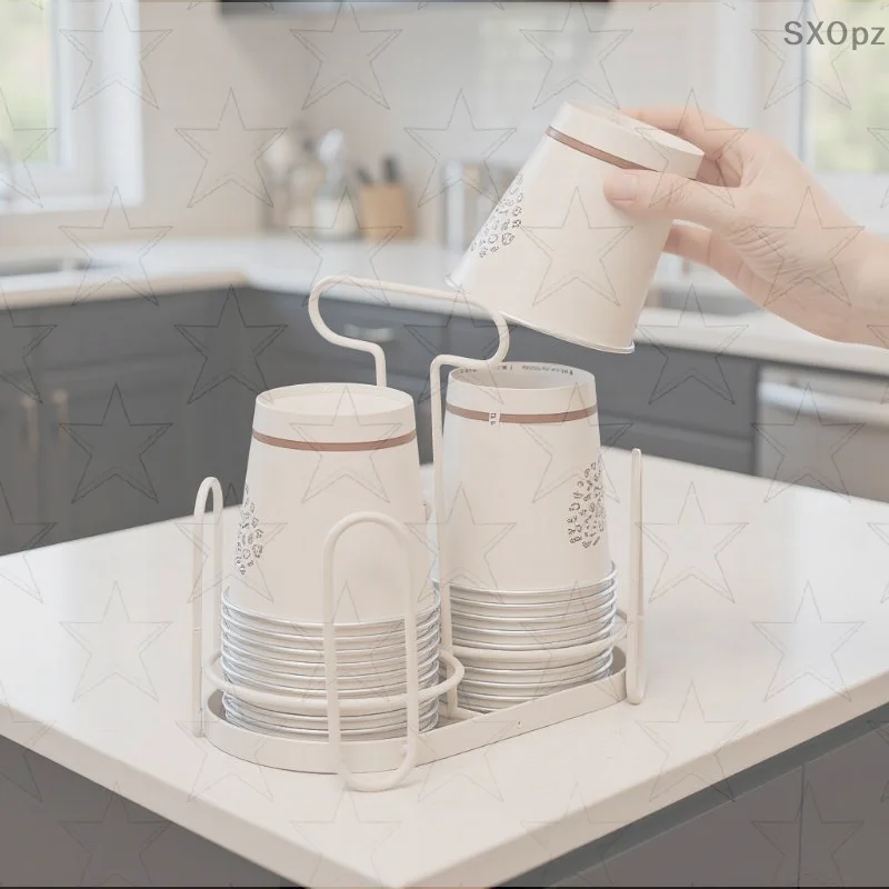 Cup Lid Storage Box Disposable Cup Rack Iron Art Cup Holder Dispenser For Countertops Durable Coffee Storage Rack For Kitchen