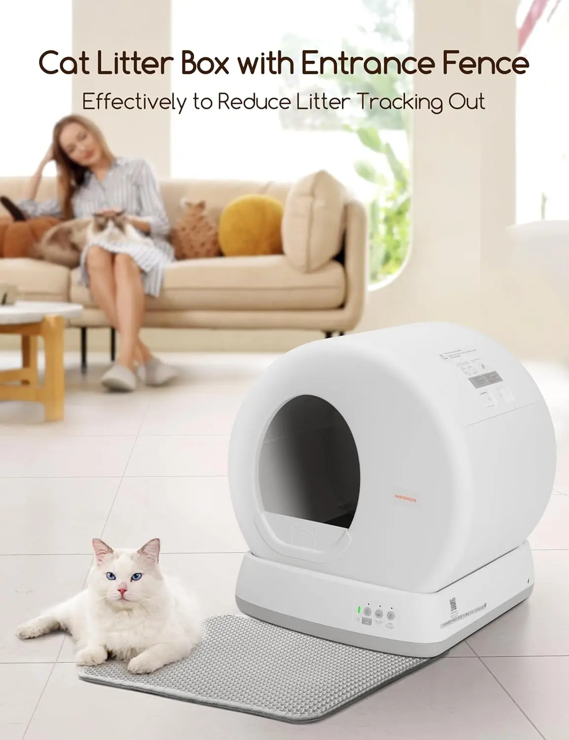 Integrated Safety Protection Automatic Cat Litter Box for Multi Cats, Extra Large/Odor Removal/APP Control Smart Cat Litter Box