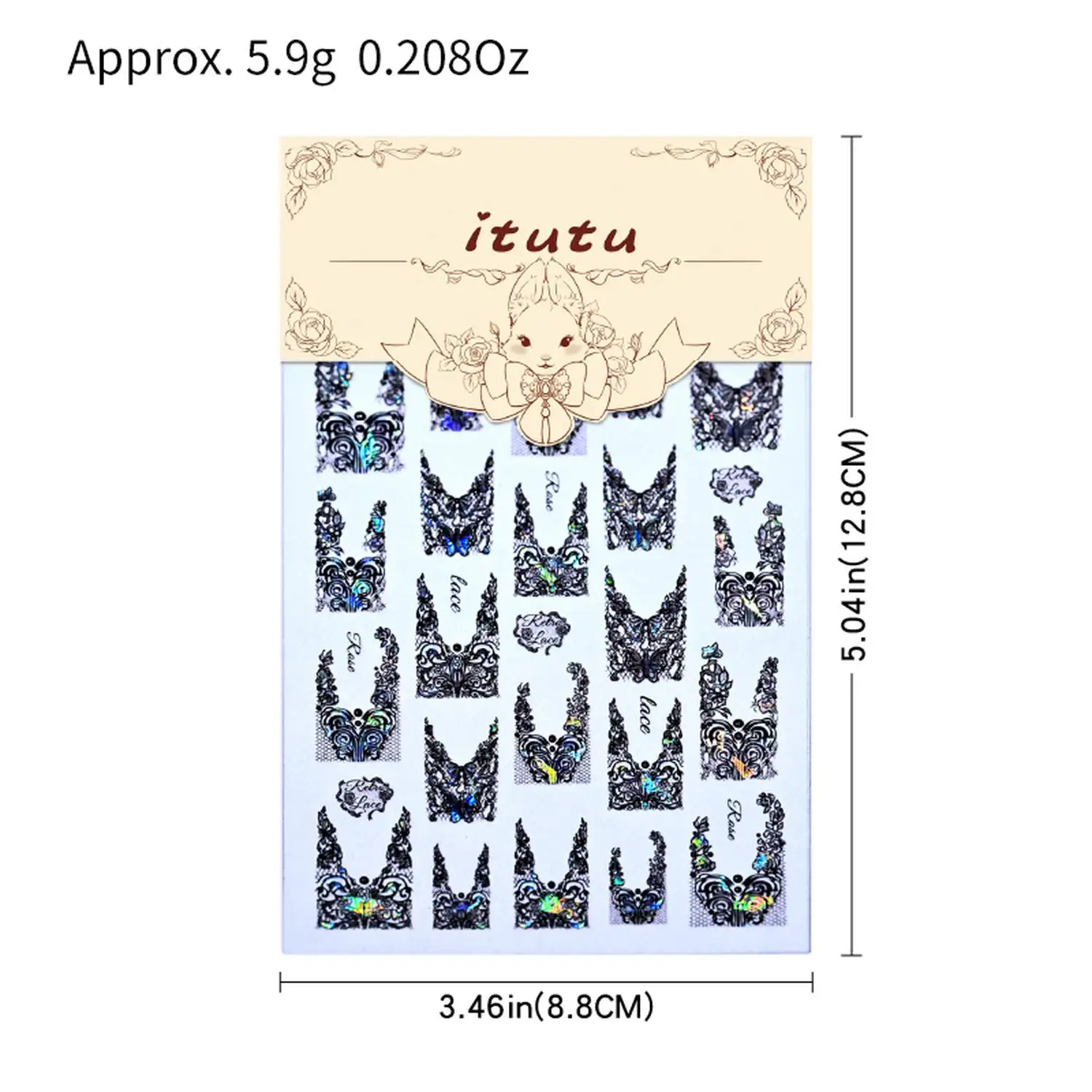 1 Stück 5D Gothic Elegante Spitzen-Nagelkunst-Aufkleber V-förmiges französisches Spitzen-Design Nagelsticker Selbstklebender Spitzen-Nagelslider 8*10cm # – Detail 6